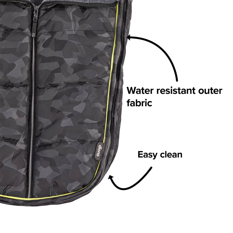 Diono Luxury All Weather Stroller Footmuff, Universal Fit from Baby to Toddler with Cozy Super Soft Padding, Weatherproof, Water Resistant Lining, Black Camo - Image 5