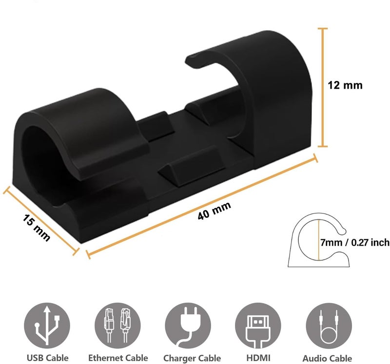 INOVERA (LABEL) 20 Pieces Wire Organizer Cable Management Clip Desktop Cord Hook with 3M Adhesive Foam (Black) - Image 2
