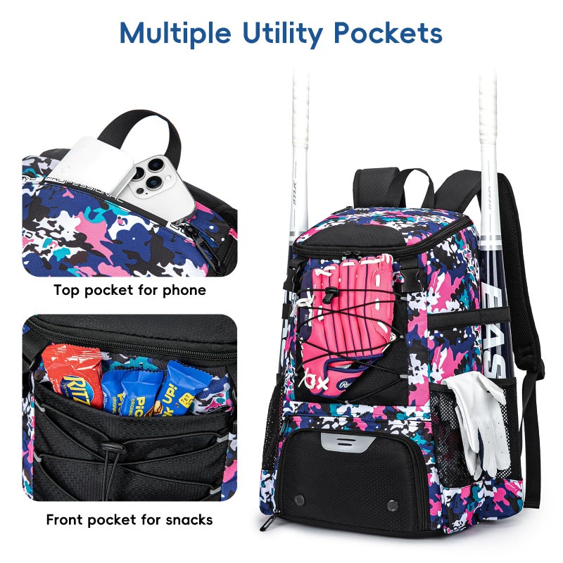 KAVIGOR Baseball Bag for Youth and Adult, Softball Backpack 40L Large Capacity, Bat Backpack with Shoes Compartment and Hidden Helmet Holder - Image 4