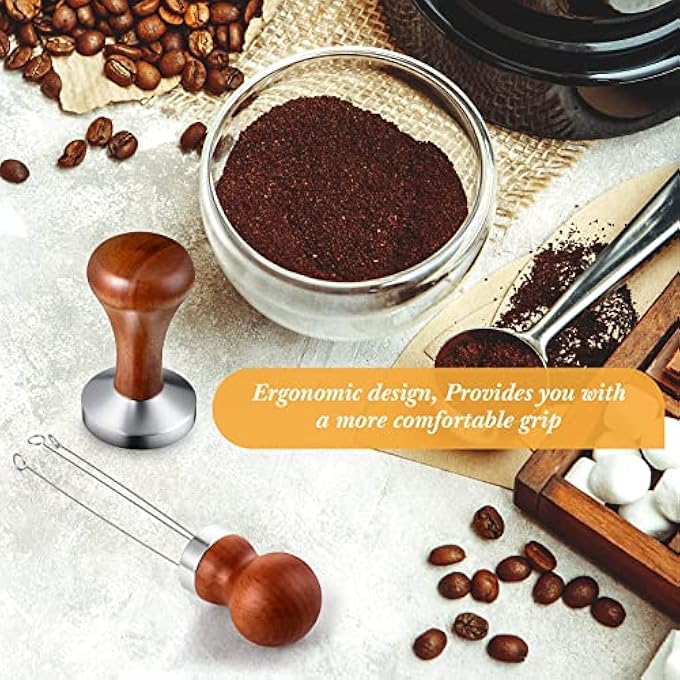 MAKINGTEC 2 Pieces Coffee Tamper Set Include 1 Espresso Tamper 1 Espresso Coffee Stirrer Tool Espresso Stirrer Tamper For Espresso Machine Espresso Needle Distributor With Wood Handle For Accessories 51 Mm - Image 5