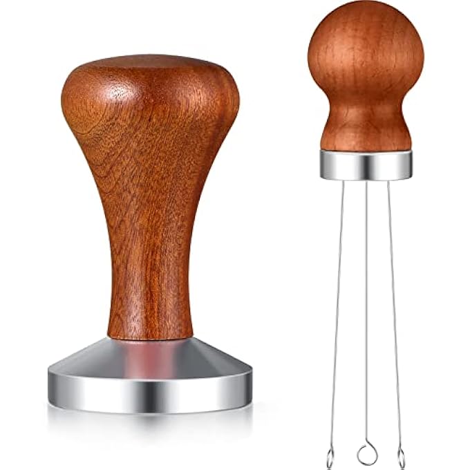 MAKINGTEC 2 Pieces Coffee Tamper Set Include 1 Espresso Tamper 1 Espresso Coffee Stirrer Tool Espresso Stirrer Tamper For Espresso Machine Espresso Needle Distributor With Wood Handle For Accessories 51 Mm - Image 1