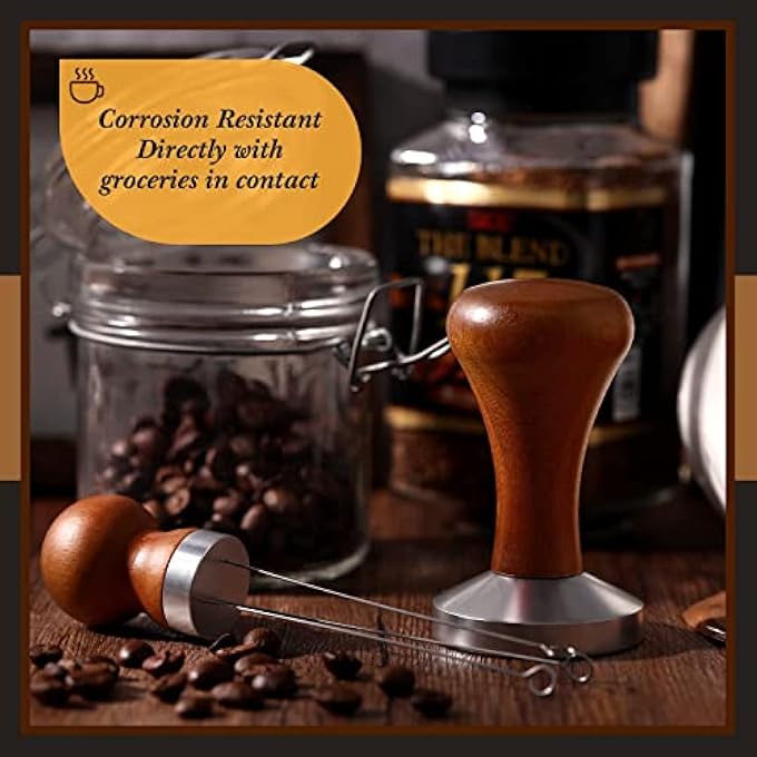 MAKINGTEC 2 Pieces Coffee Tamper Set Include 1 Espresso Tamper 1 Espresso Coffee Stirrer Tool Espresso Stirrer Tamper For Espresso Machine Espresso Needle Distributor With Wood Handle For Accessories 51 Mm - Image 4
