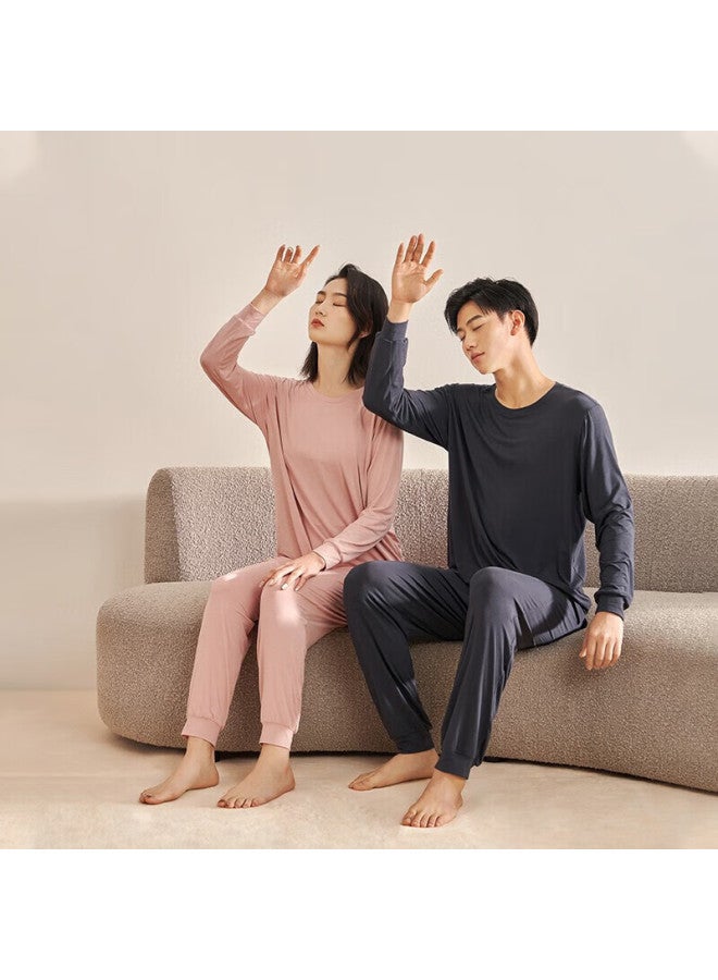 Agentmuse Men's Tencel 60s Modal Long Sleeve Two-piece Pajama Set Ultra-soft Bare Feeling Couples Casual Loungewear - Image 2