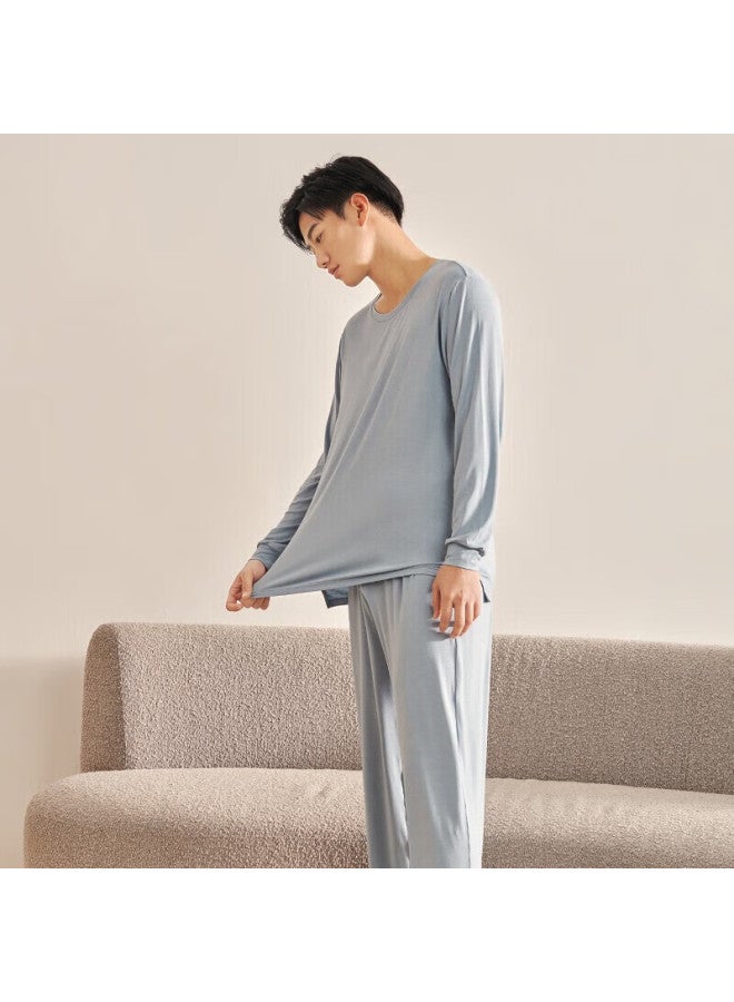 Agentmuse Men's Tencel 60s Modal Long Sleeve Two-piece Pajama Set Ultra-soft Bare Feeling Couples Casual Loungewear - Image 1