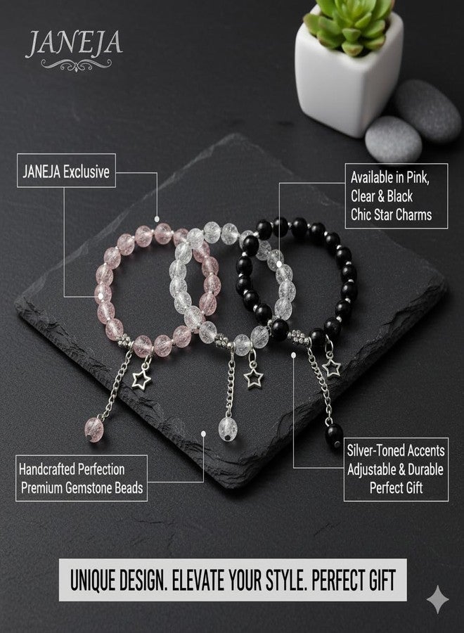 JANEJA Cracked Beads Bracelet for Girls & Women | Charm Beaded Bracelet Pack | Bracelet Set, College, Party & Gifting | Stylish Trendy Jewellery (STYLISH STARS SET) - Image 2