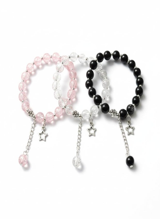 JANEJA Cracked Beads Bracelet for Girls & Women | Charm Beaded Bracelet Pack | Bracelet Set, College, Party & Gifting | Stylish Trendy Jewellery (STYLISH STARS SET) - Image 1