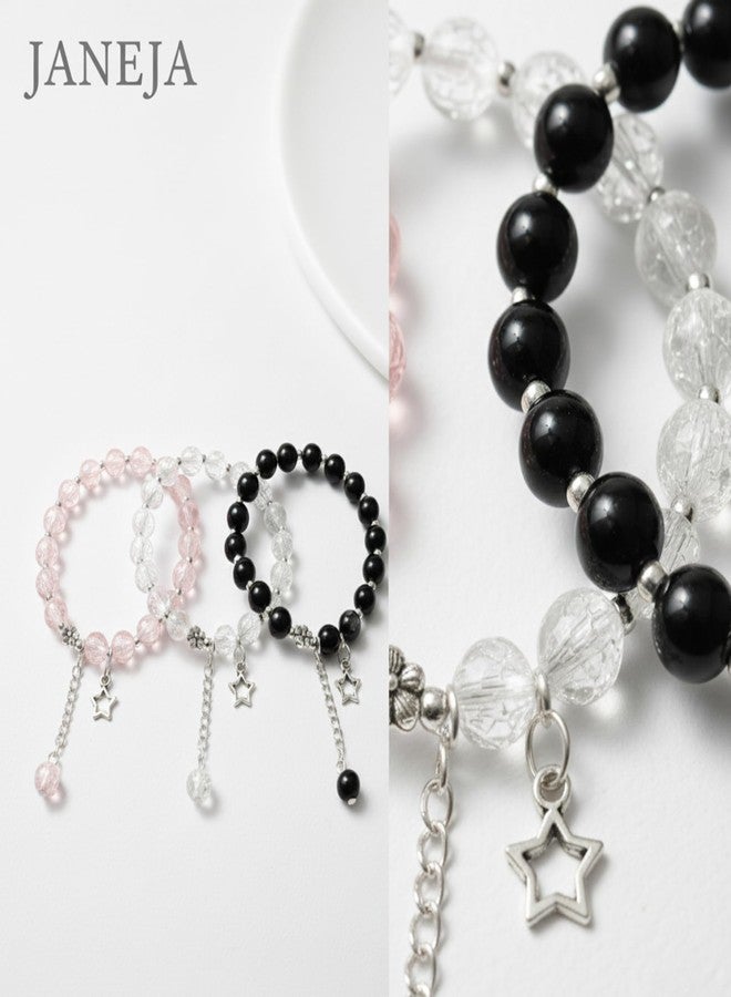 JANEJA Cracked Beads Bracelet for Girls & Women | Charm Beaded Bracelet Pack | Bracelet Set, College, Party & Gifting | Stylish Trendy Jewellery (STYLISH STARS SET) - Image 5