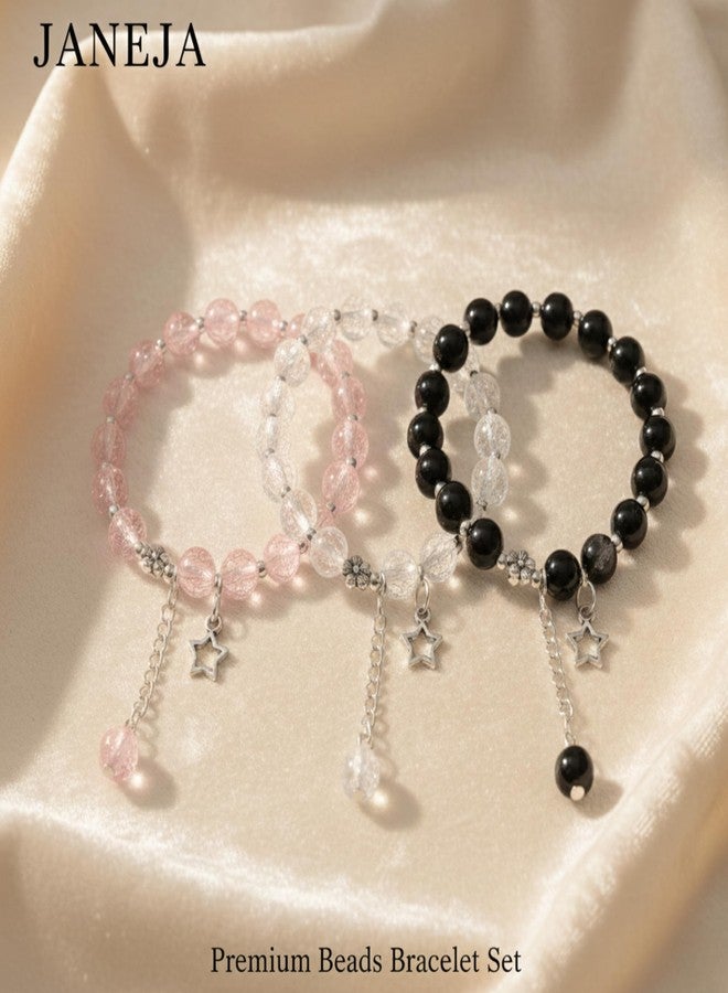 JANEJA Cracked Beads Bracelet for Girls & Women | Charm Beaded Bracelet Pack | Bracelet Set, College, Party & Gifting | Stylish Trendy Jewellery (STYLISH STARS SET) - Image 4
