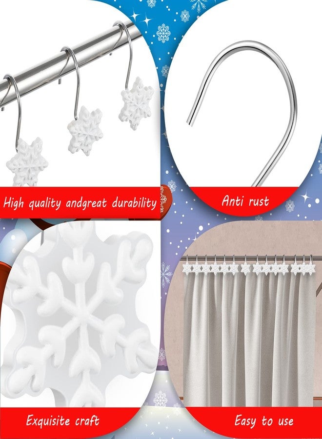 Leelosp 24 Pcs Christmas Shower Curtain Hooks Snowflake Shower Curtain Rings Resin Decorative Winter Bathroom Decoration Christmas Decor for Bathroom Bedroom Living Room, White - Image 3