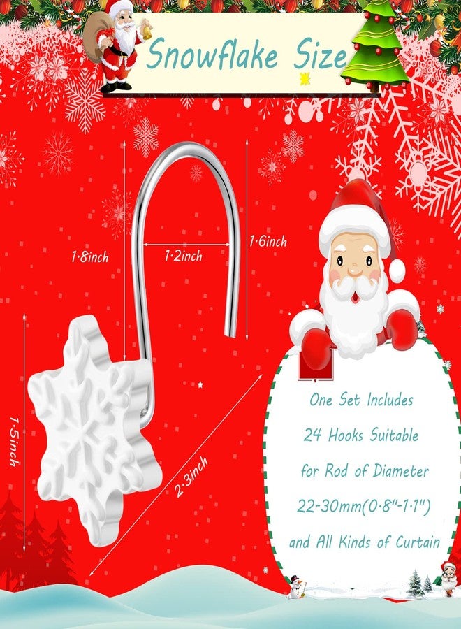 Leelosp 24 Pcs Christmas Shower Curtain Hooks Snowflake Shower Curtain Rings Resin Decorative Winter Bathroom Decoration Christmas Decor for Bathroom Bedroom Living Room, White - Image 2