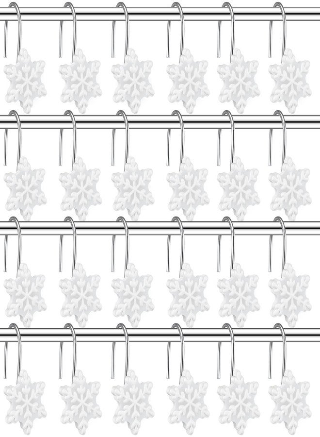 Leelosp 24 Pcs Christmas Shower Curtain Hooks Snowflake Shower Curtain Rings Resin Decorative Winter Bathroom Decoration Christmas Decor for Bathroom Bedroom Living Room, White - Image 1