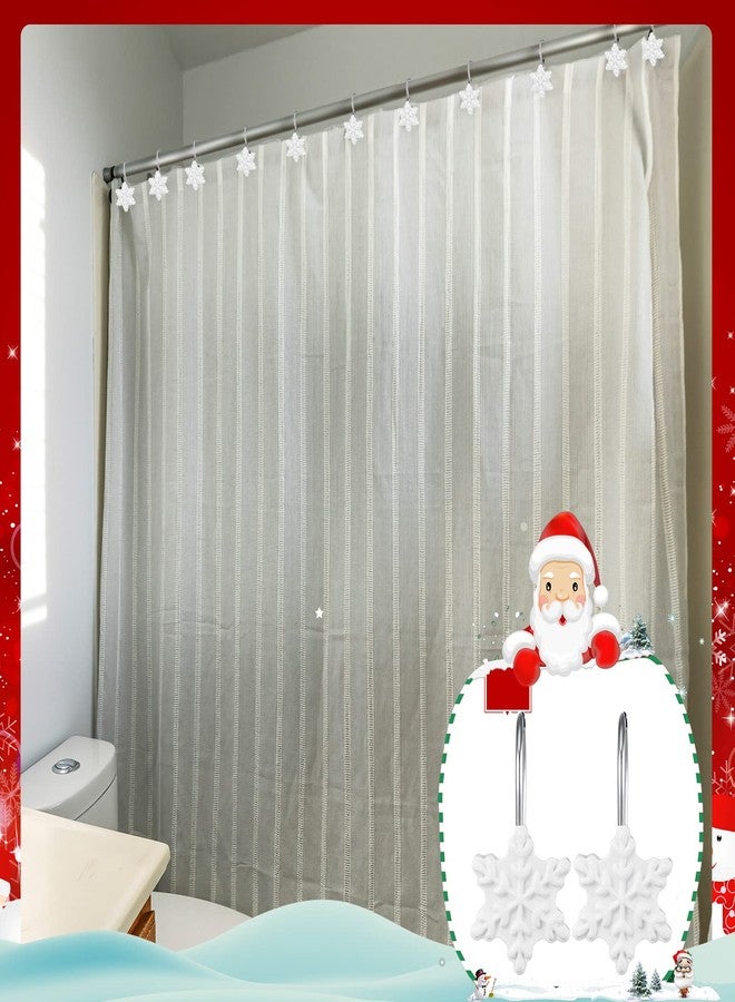 Leelosp 24 Pcs Christmas Shower Curtain Hooks Snowflake Shower Curtain Rings Resin Decorative Winter Bathroom Decoration Christmas Decor for Bathroom Bedroom Living Room, White - Image 4