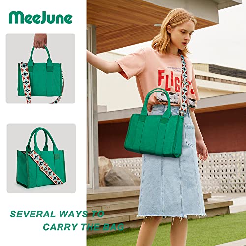 MEEJUNE Women's Green Canvas Tote Bag with Zipper, 9.3L Capacity, Adjustable Strap, Perfect for Daily Use - Image 5