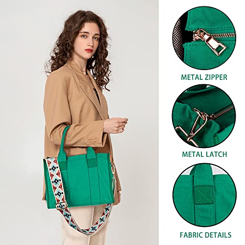 MEEJUNE Women's Green Canvas Tote Bag with Zipper, 9.3L Capacity, Adjustable Strap, Perfect for Daily Use - Image 4