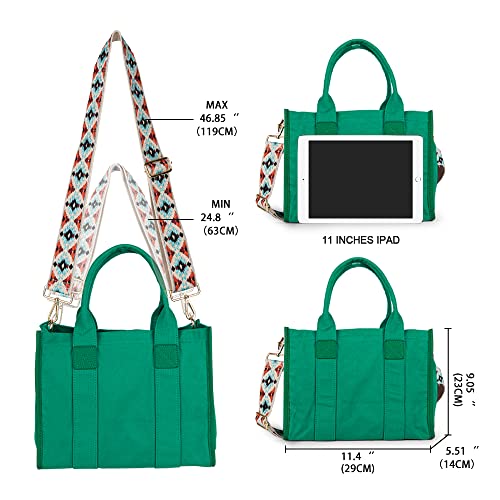 MEEJUNE Women's Green Canvas Tote Bag with Zipper, 9.3L Capacity, Adjustable Strap, Perfect for Daily Use - Image 2
