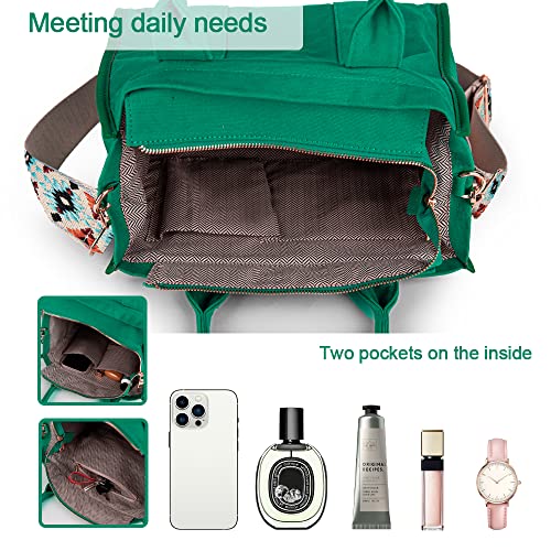 MEEJUNE Women's Green Canvas Tote Bag with Zipper, 9.3L Capacity, Adjustable Strap, Perfect for Daily Use - Image 3