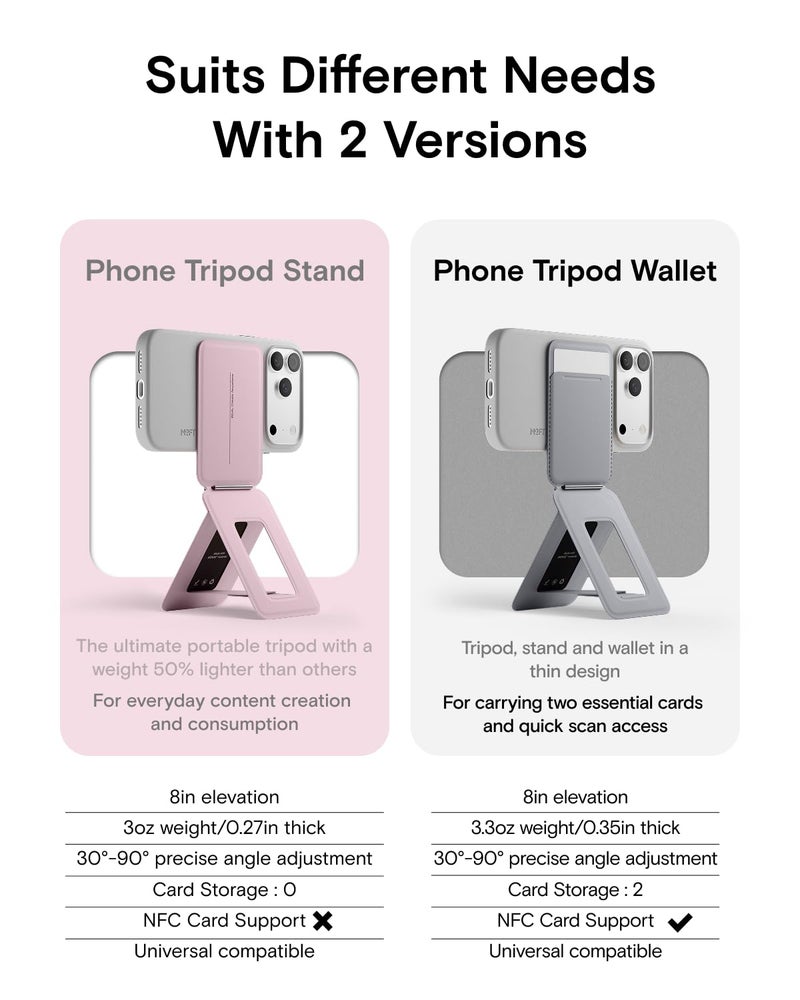 MOFT Phone Tripod Stand Selfie Stick for iPhone, Multi-Angles iPhone Stand, Lightweight & Portable Phone Holder, Strong Magnets, MOVAS Vegan Leather, Travel Essentials, Blush(Without Card Slot) - Image 2