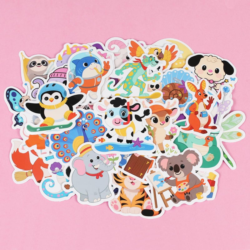Wercokt 50PCS Animal Stickers, Cute Water Bottle Stickers for Kids, for Teaching Rewards, Notebooks, Stationery, Luggage, Cartoon PVC Happy Stickers - Image 5