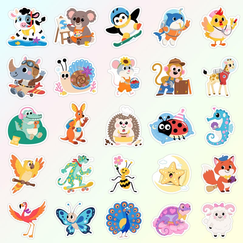 Wercokt 50PCS Animal Stickers, Cute Water Bottle Stickers for Kids, for Teaching Rewards, Notebooks, Stationery, Luggage, Cartoon PVC Happy Stickers - Image 3