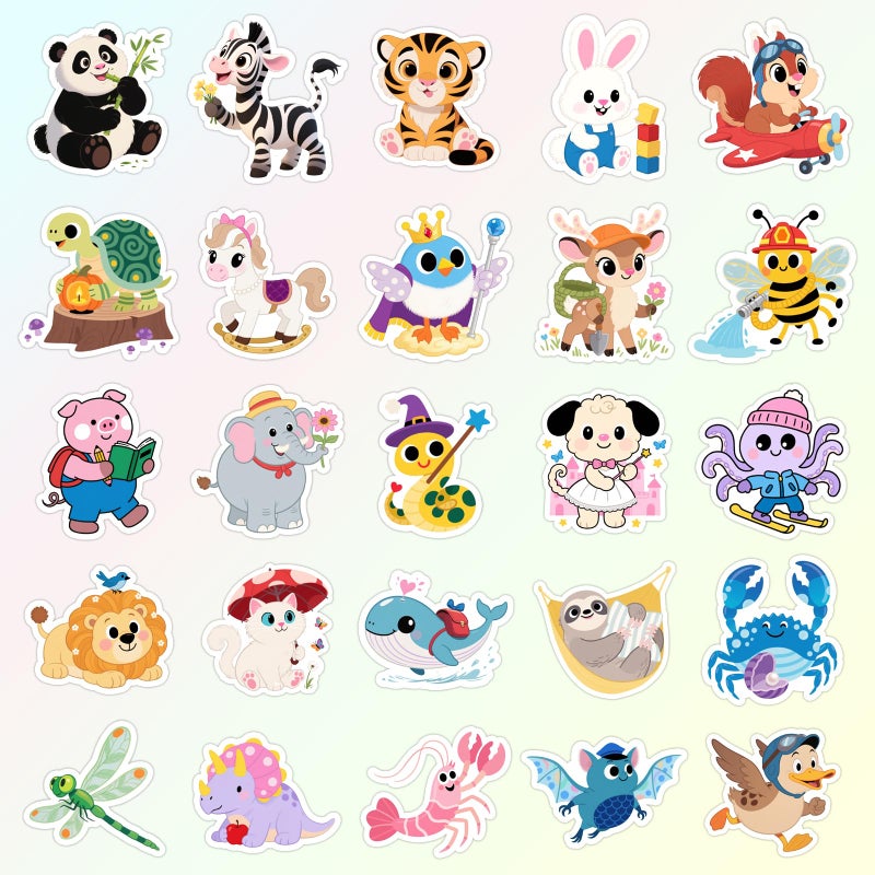 Wercokt 50PCS Animal Stickers, Cute Water Bottle Stickers for Kids, for Teaching Rewards, Notebooks, Stationery, Luggage, Cartoon PVC Happy Stickers - Image 2