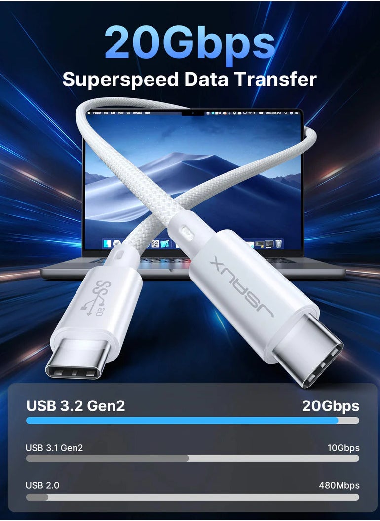 JSAUX - JSAUX USB C Cable to USB C, USB 3.2 Gen2 Type C Charging Cable, 20Gbps Data Transfer, 100W Fast Charging Cable, 4K@60Hz Video Transmission for Laptop 1M - Image 1