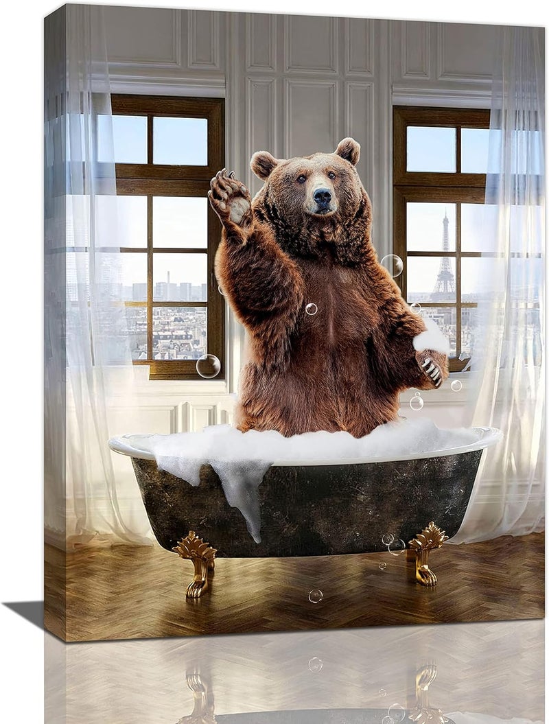 Fuzawet Funny Bear Bathroom Wall Art - Image 1