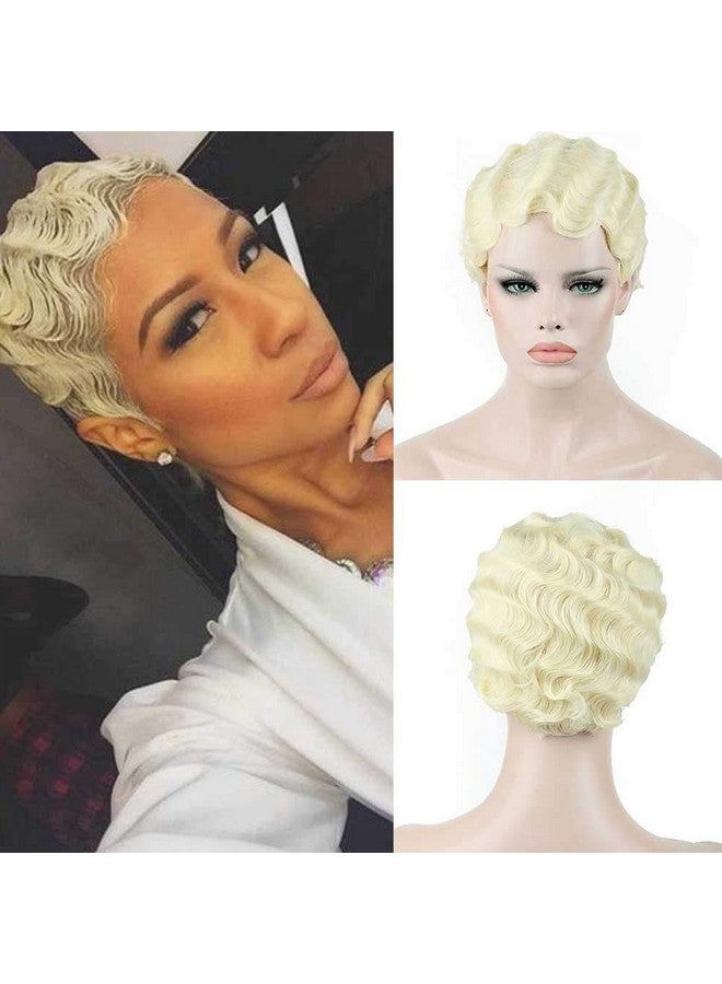 DIFEI 15 Colors Women Black Blonde Golden Brown Pink Blue Wine Red Short Finger Wave Curly Wigs Nuna Wigs Janet Collection (Blonde) - Image 1