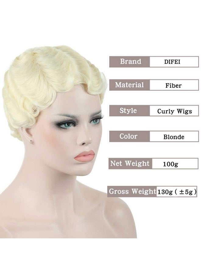 DIFEI 15 Colors Women Black Blonde Golden Brown Pink Blue Wine Red Short Finger Wave Curly Wigs Nuna Wigs Janet Collection (Blonde) - Image 2