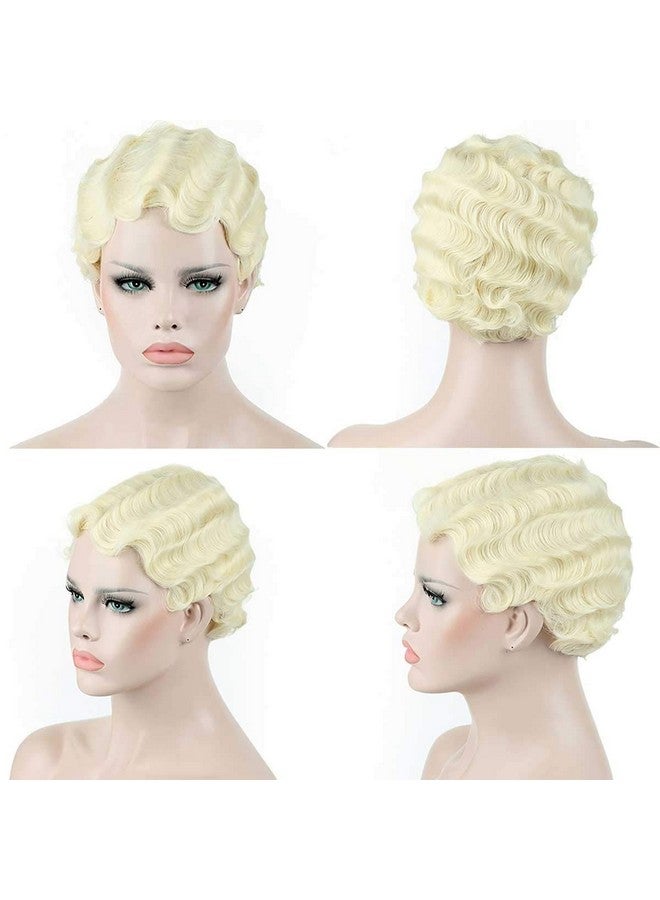 DIFEI 15 Colors Women Black Blonde Golden Brown Pink Blue Wine Red Short Finger Wave Curly Wigs Nuna Wigs Janet Collection (Blonde) - Image 3