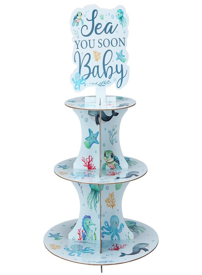 ReliThick Sea You Soon Baby Shower Party Decorations 3 Tier Cupcake Stand Holder Ocean Themed Baby Shower Party Decorations for Sea Welcome Ocean Animals Babies Showers Supplies - Image 1