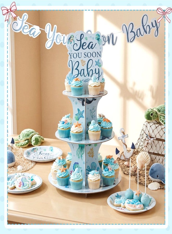 ReliThick Sea You Soon Baby Shower Party Decorations 3 Tier Cupcake Stand Holder Ocean Themed Baby Shower Party Decorations for Sea Welcome Ocean Animals Babies Showers Supplies - Image 5