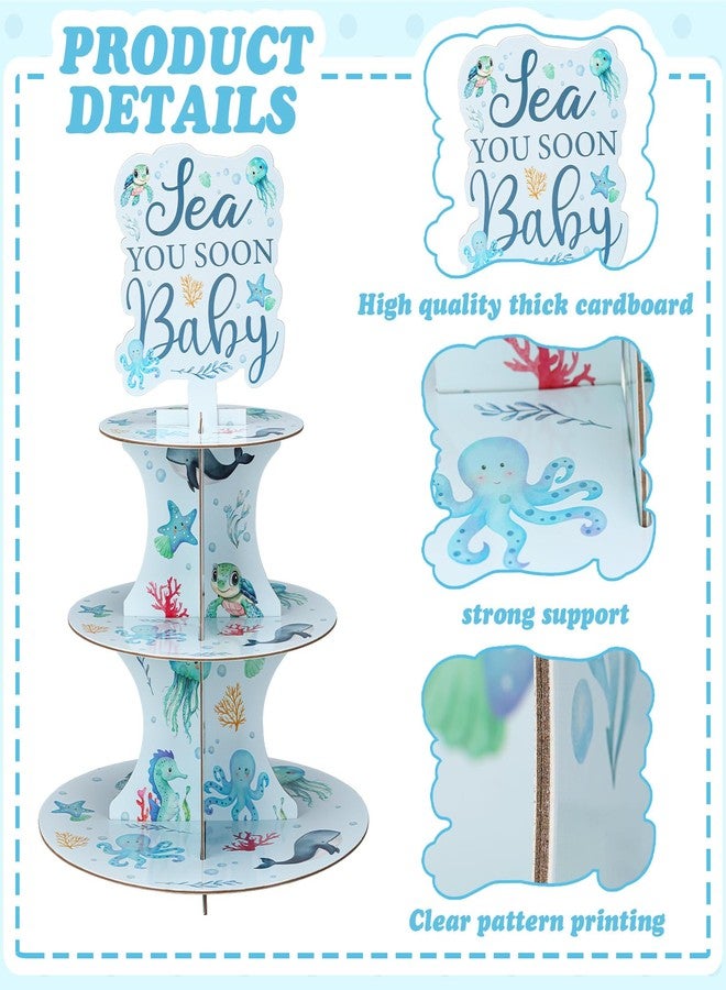 ReliThick Sea You Soon Baby Shower Party Decorations 3 Tier Cupcake Stand Holder Ocean Themed Baby Shower Party Decorations for Sea Welcome Ocean Animals Babies Showers Supplies - Image 3