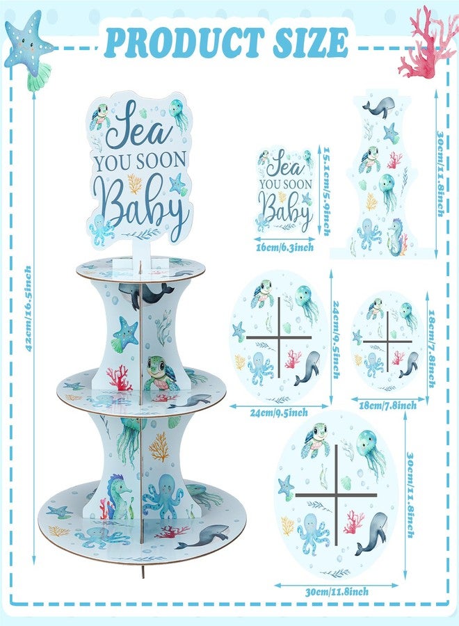 ReliThick Sea You Soon Baby Shower Party Decorations 3 Tier Cupcake Stand Holder Ocean Themed Baby Shower Party Decorations for Sea Welcome Ocean Animals Babies Showers Supplies - Image 2