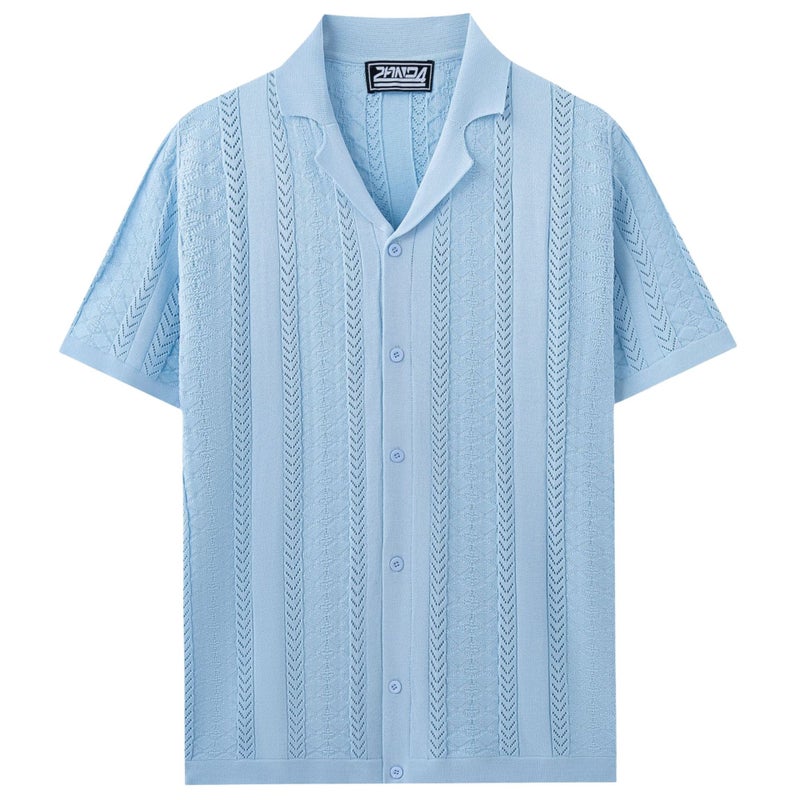 Men's Cuban Collar Knit Cardigan, Breathable & Lightweight - Image 4