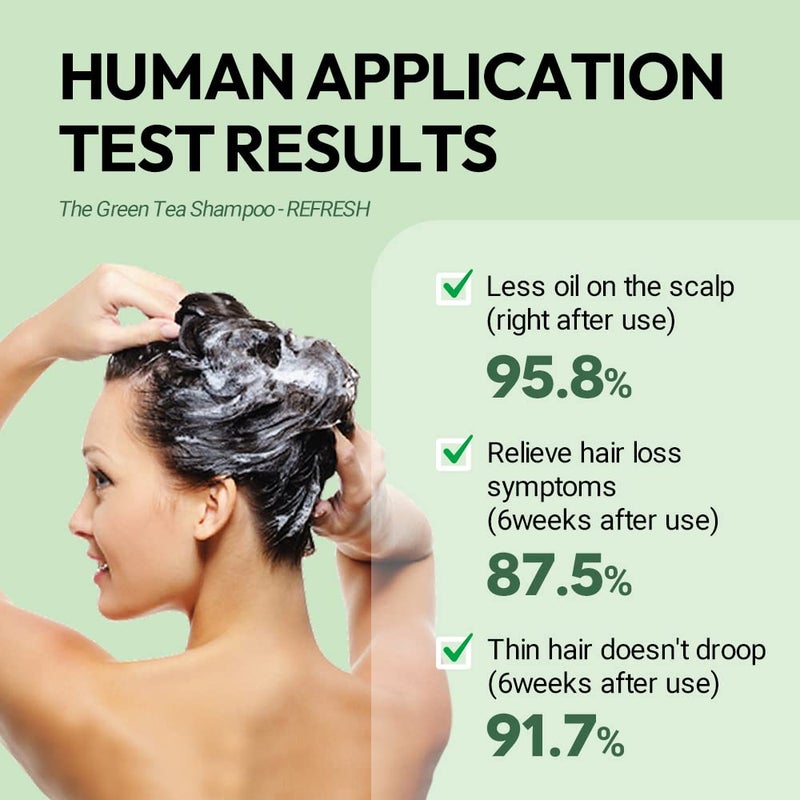 AMOS PROFESSIONAL The Green Tea Shampoo Refresh [For Oily Scalp] 17.6oz (500g) | Anti-Hair Loss Korean Hair Growth Shampoo for Cleanse Excess Sebum - Image 4