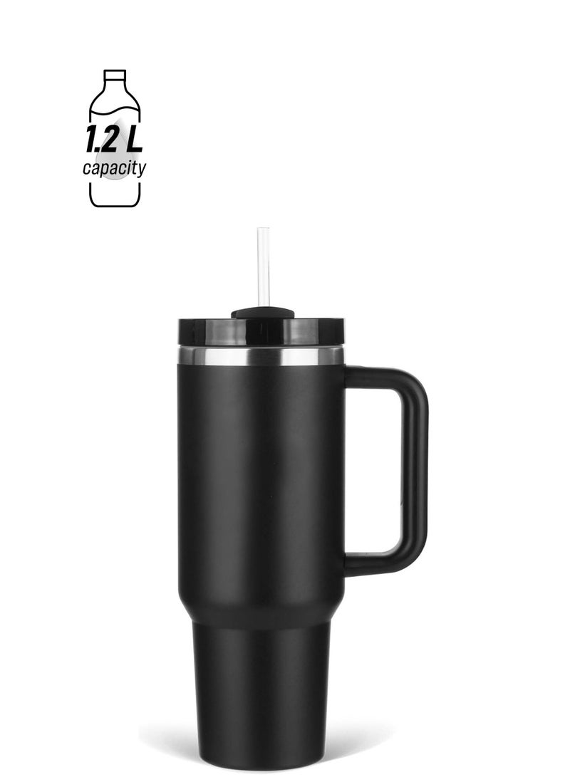 JAJEEK 1.2L Tumbler with Handle – Insulated Stainless Steel Travel Mug with Lid & Straw, Vacuum Insulated, Keeps Drinks Cold & Hot for Hours, Reusable - Image 1