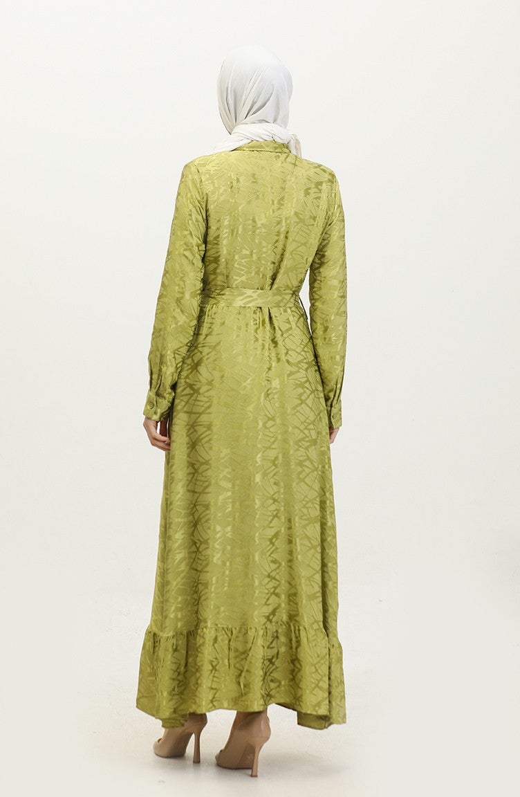 Sefa Merve Shirt Collar Patterned Dress 81854-05 Pistachio Green - Image 5