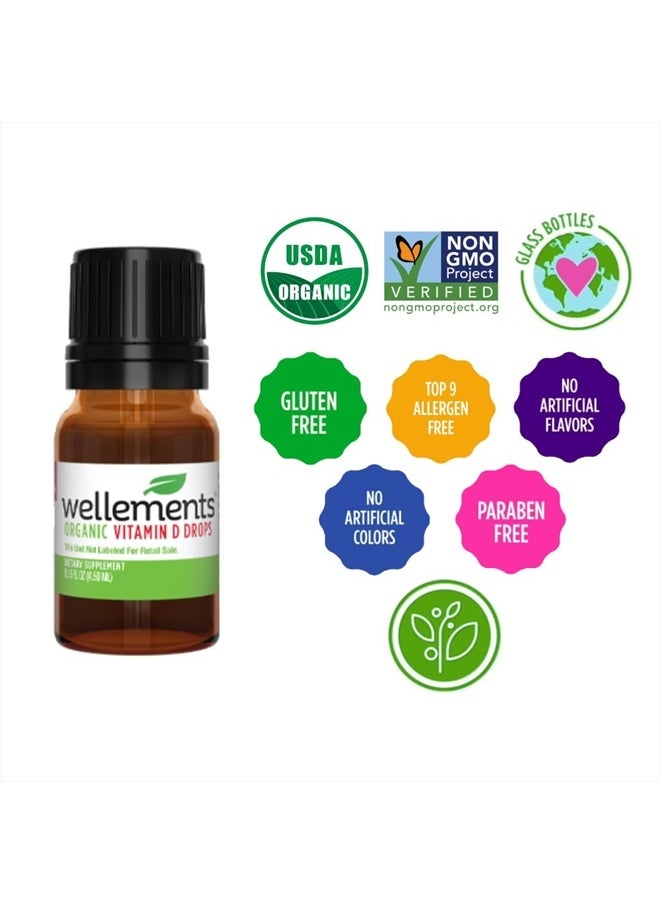 Wellements - Certified Organic Baby Vitamin D Drops | Liquid Vitamin D3 Drops for Infants and Toddlers, Promotes Healthy Growth, Bone Development, 1 Drop Daily, 400 IU per Serving | 0.15 Fl Oz. - Image 1