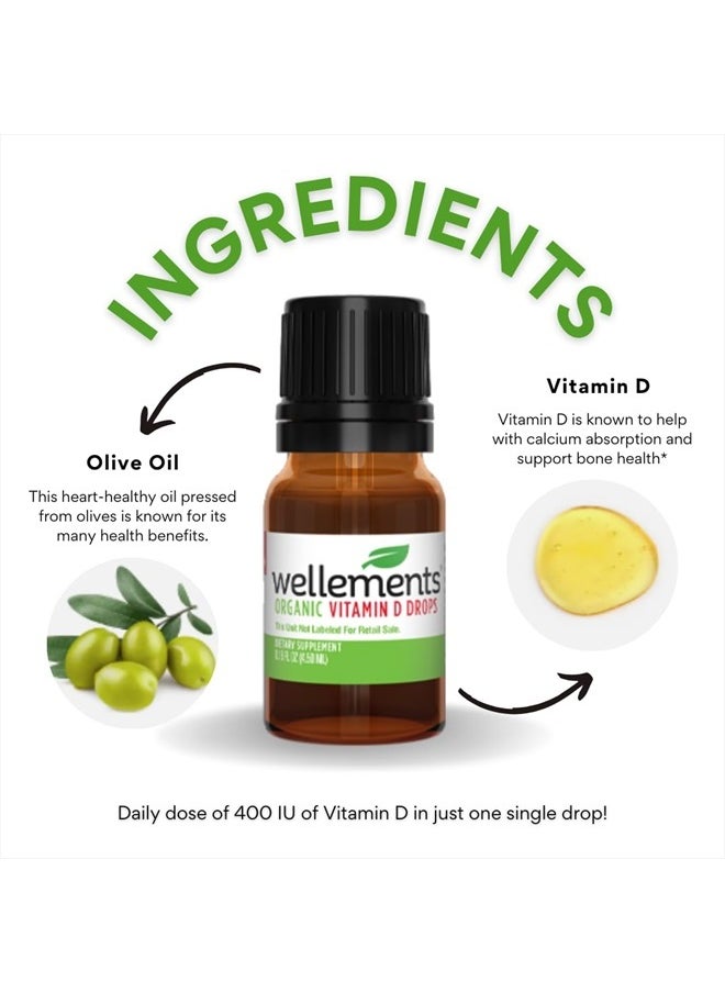 Wellements - Certified Organic Baby Vitamin D Drops | Liquid Vitamin D3 Drops for Infants and Toddlers, Promotes Healthy Growth, Bone Development, 1 Drop Daily, 400 IU per Serving | 0.15 Fl Oz. - Image 1