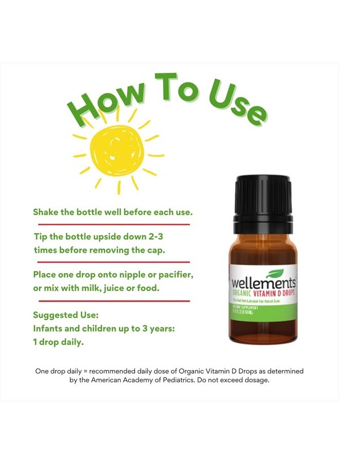Wellements - Certified Organic Baby Vitamin D Drops | Liquid Vitamin D3 Drops for Infants and Toddlers, Promotes Healthy Growth, Bone Development, 1 Drop Daily, 400 IU per Serving | 0.15 Fl Oz. - Image 1