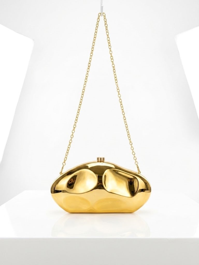 Viny Women's Metallic Sculptural Clutch Bag | Modern Molten Hard Shell Evening Purse - Image 3