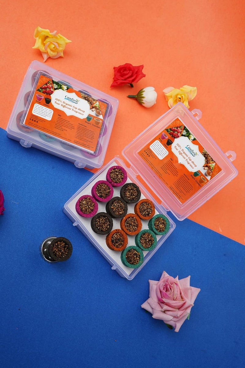 Canfora Satdive Canfora Satdive Mini Sambrani Dhoop Cup for Pooja Hawan Non Toxic Charcoal Free Dhoop Cups Multi Dhoop Rose ChandanSandelLoban Mogra 24 Cups Pack of 2  - Image 3