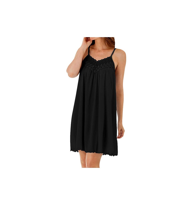 Shadowline Women's Beloved 38 Inch Braided Spaghetti Strap Short Gown, Black, Large - Image 3