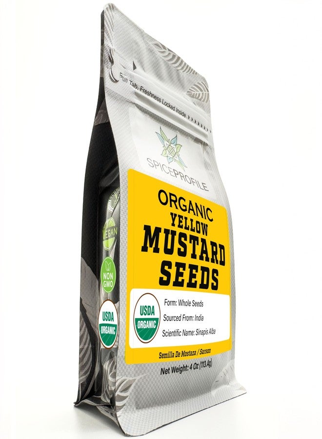 Spice Profile USDA Organic Yellow Mustard Seeds, Lab Tested for Heavy Metals, Resealable 4oz Pouch, Sarson, Semillas de Mostaza Amarilla - Image 1