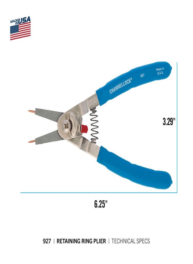 Channellock 927 8-Inch Snap Ring Plier | Precision Circlip Retaining Ring Pliers | Includes 5 Pairs of Interchangeable Tips | Made in the USA - Image 3