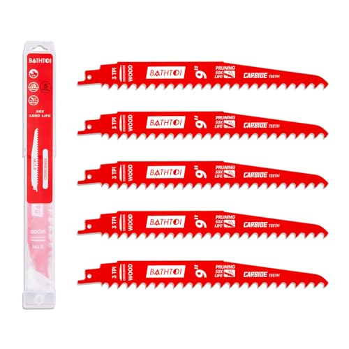 BATHTOI 5 Pack 9 Inch 3 Tpi Carbide Reciprocating Saw Blades for Wood Cutting and Tree Trimming, Pruning Sawzall Blades with Carbide Tipped Teeth for Longer Life and Faster Cutting Speed - Image 1