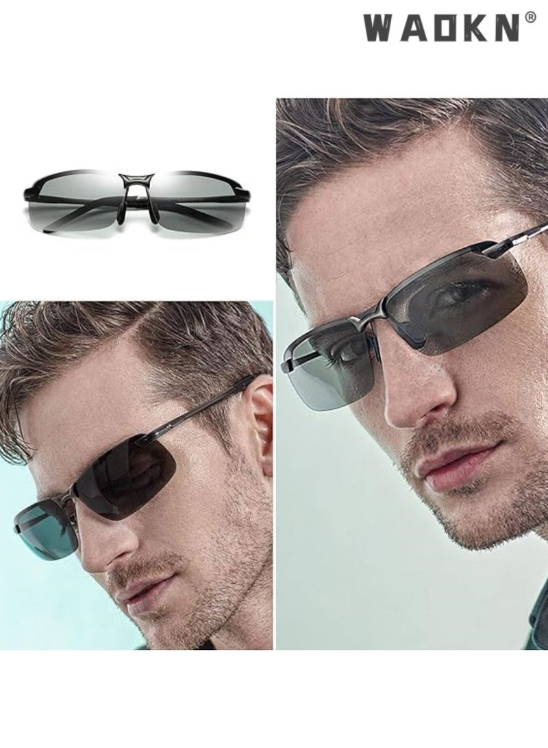 دبليو أيه أو كي أن نظارات شمسية مستقطبة فوتوكرومية للرجال والنساء للحماية من الأشعة فوق البنفسجية أثناء النهار والليل، نظارات قيادة مضادة للوهج، نظارات شمسية للحماية من الشمس مناسبة للصيف والسفر على الشاطئ والتخييم - Image 3