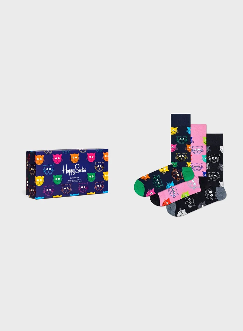 Happy Socks 3-Pack Embroidered Crew Sock