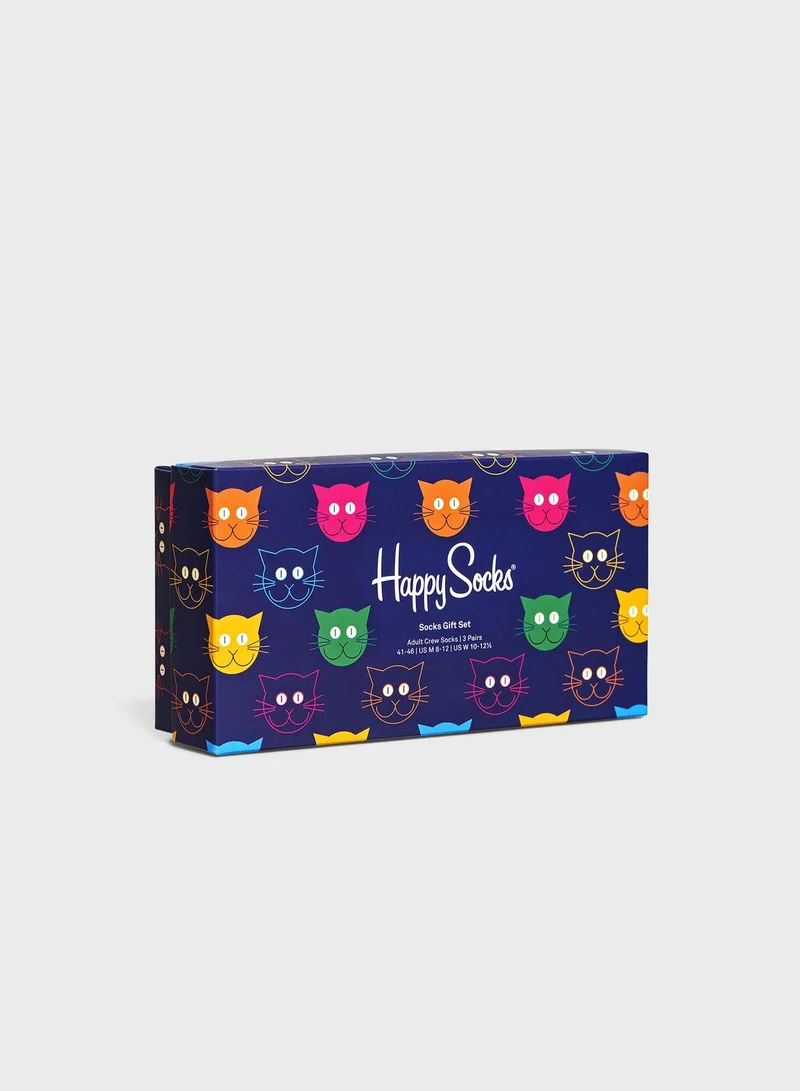 Happy Socks 3-Pack Embroidered Crew Sock
