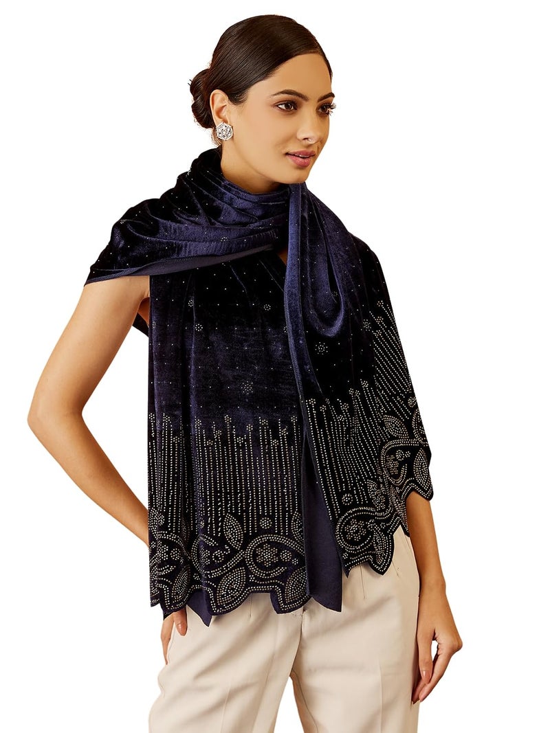 Pashmoda Women Gulrukh Velvet Swarovski Crystal Work Stole, Shawl, & Wrap, Bridal Wedding Wrap for Men and Women(Size: 71X203 CM) - Image 1